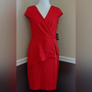 Red V-Neck Wrap-Style Stretch Knit Modcloth Dress by Marina Wedding Party Classy